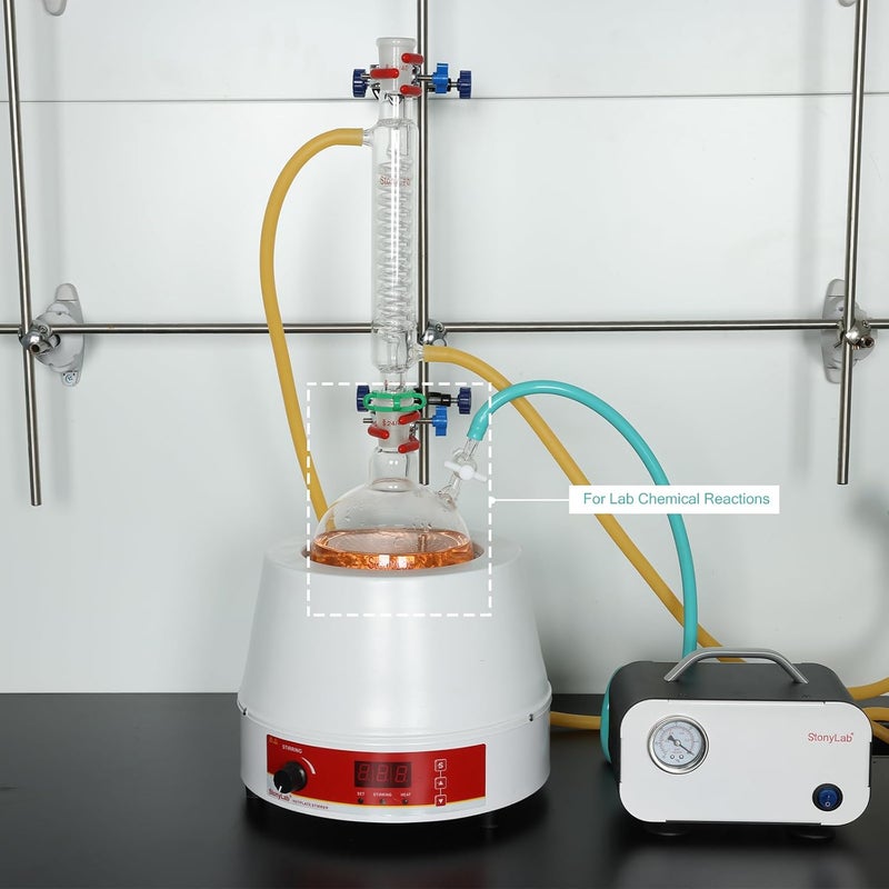 stonylab Reaction Flask - Borosilicate Glass Single-Neck Flask with 24/40 Joint and PTFE Stopcock Valve, Round Bottom, 50 ml - Image 2